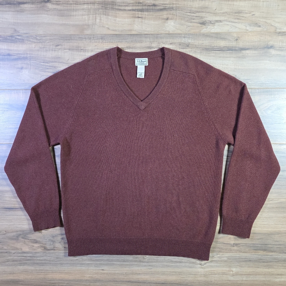 L.L. Bean Sweater Tops | Lambswool V-Neck Heathered Rust L-REG